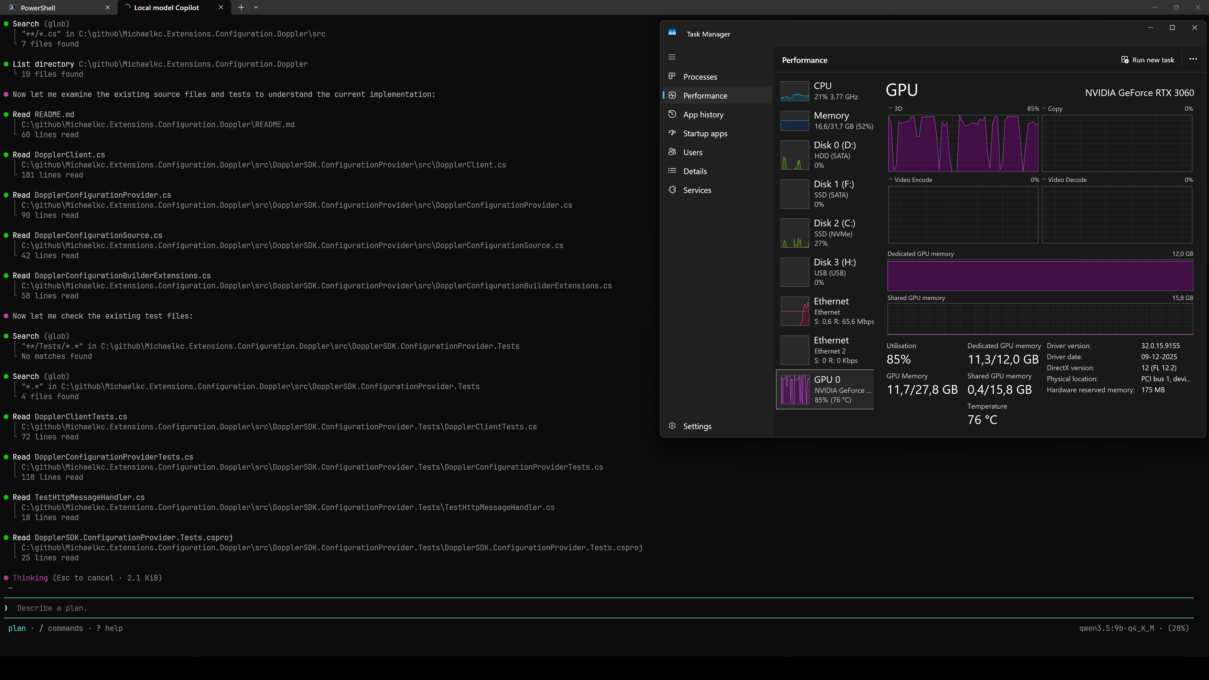 GitHub Copilot CLI connected to a local Qwen model